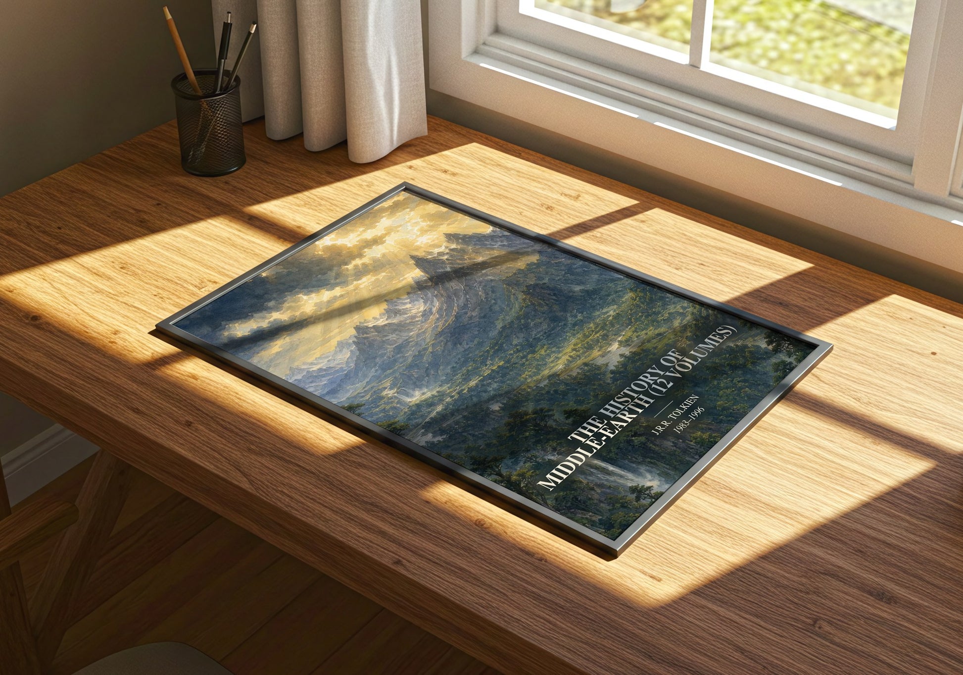 The History Of Middle-Earth (12 Volumes) watercolour book poster framed on wall – fantasy wall art