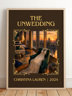 The Unwedding Classic Book Art Print by Christina Lauren – framed print leaning on a wooden floor