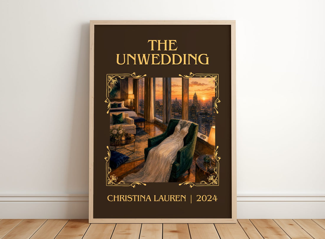 The Unwedding Classic Book Art Print by Christina Lauren – framed print leaning on a wooden floor