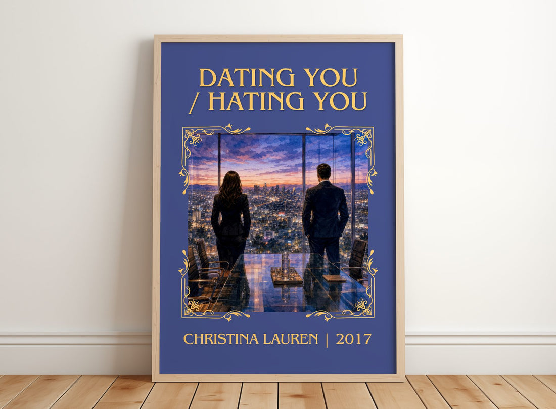 Dating You / Hating You Classic Book Art Print by Christina Lauren – framed print leaning on a wooden floor