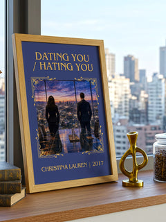 Dating You / Hating You Classic Book Art Print by Christina Lauren – framed print on a city-view windowsill