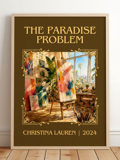 The Paradise Problem Classic Book Art Print by Christina Lauren – framed print leaning on a wooden floor