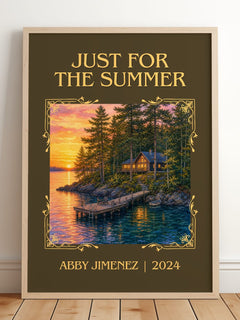 Just for the Summer Classic Book Art Print by Abby Jimenez – framed print leaning on a wooden floor