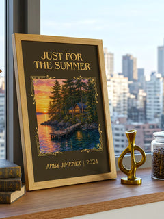 Just for the Summer Classic Book Art Print by Abby Jimenez – framed print on a city-view windowsill