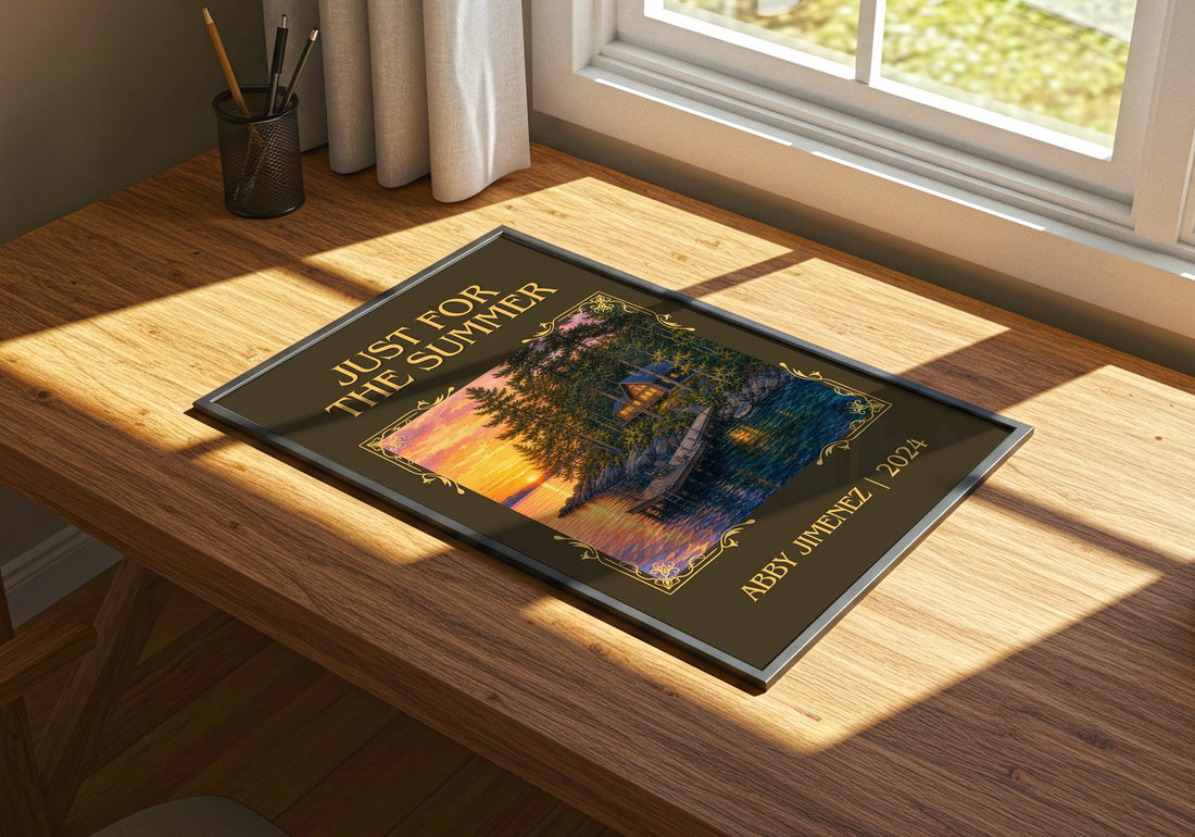 Just for the Summer Classic Book Art Print by Abby Jimenez – print on a sunlit desk