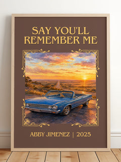 Say You'll Remember Me Classic Book Art Print by Abby Jimenez – framed print leaning on a wooden floor