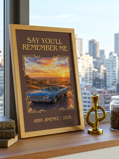 Say You'll Remember Me Classic Book Art Print by Abby Jimenez – framed print on a city-view windowsill