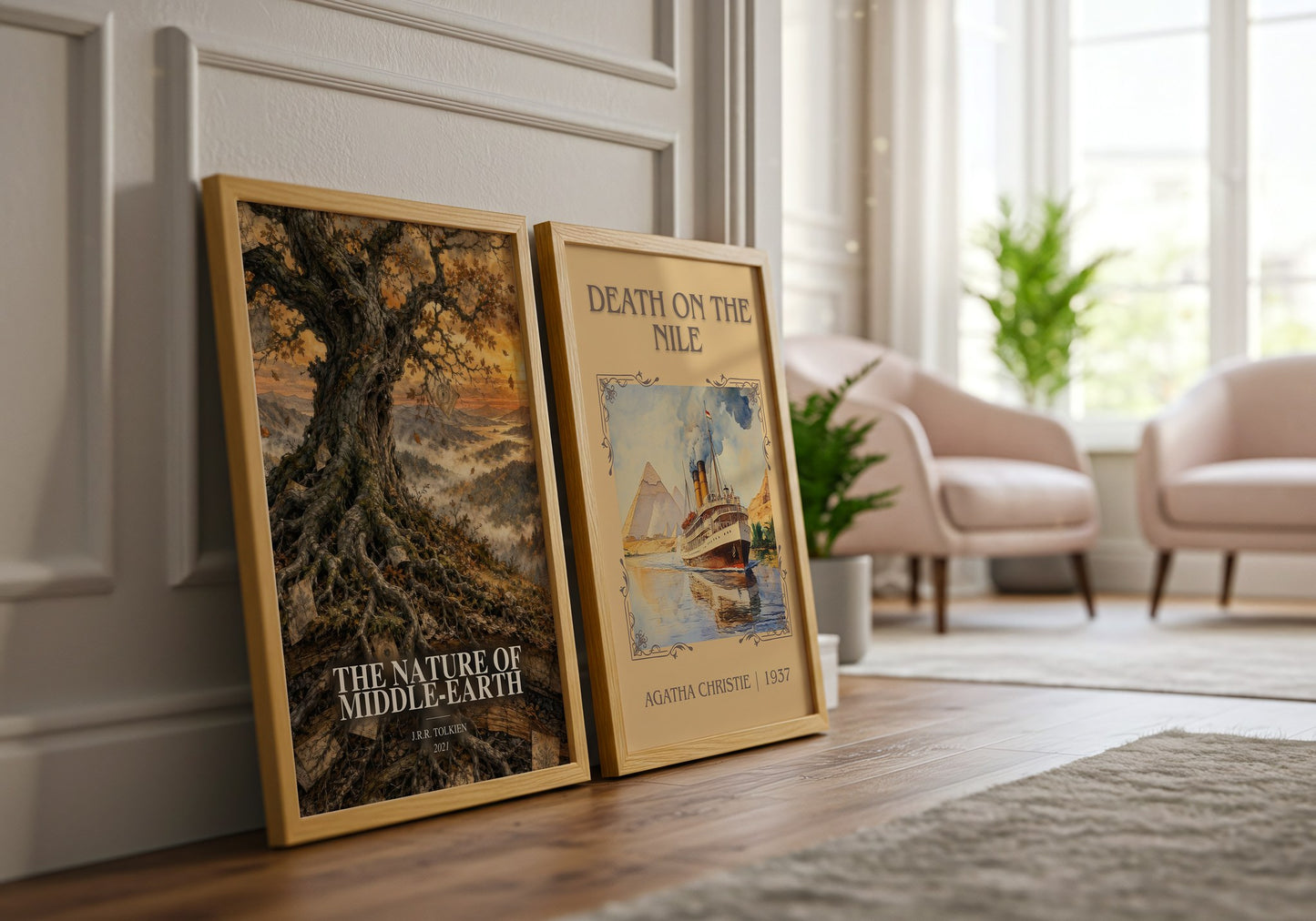 The Nature Of Middle-Earth watercolour print framed by window – literary home decor