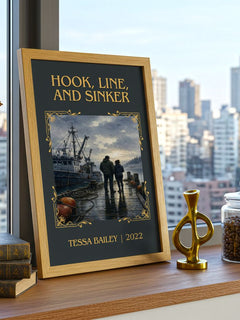 Hook, Line, and Sinker Classic Book Art Print by Tessa Bailey – framed print on a city-view windowsill