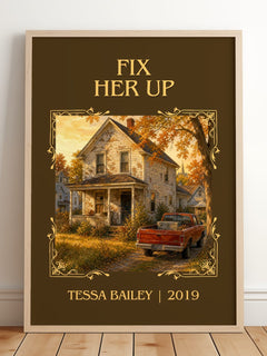 Fix Her Up Classic Book Art Print by Tessa Bailey – framed print leaning on a wooden floor