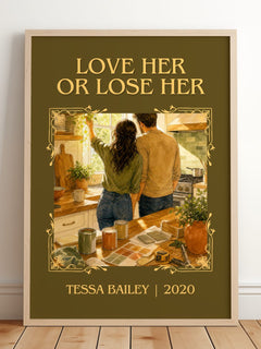 Love Her or Lose Her Classic Book Art Print by Tessa Bailey – framed print leaning on a wooden floor