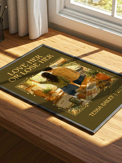 Love Her or Lose Her Classic Book Art Print by Tessa Bailey – print on a sunlit desk