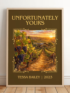 Unfortunately Yours Classic Book Art Print by Tessa Bailey – framed print leaning on a wooden floor