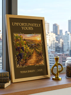 Unfortunately Yours Classic Book Art Print by Tessa Bailey – framed print on a city-view windowsill