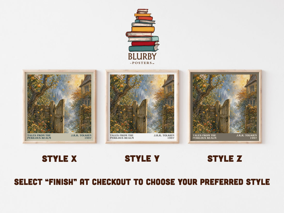 Tales From The Perilous Realm literary print in frame leaning in hallway – fantasy wall art (mockup)