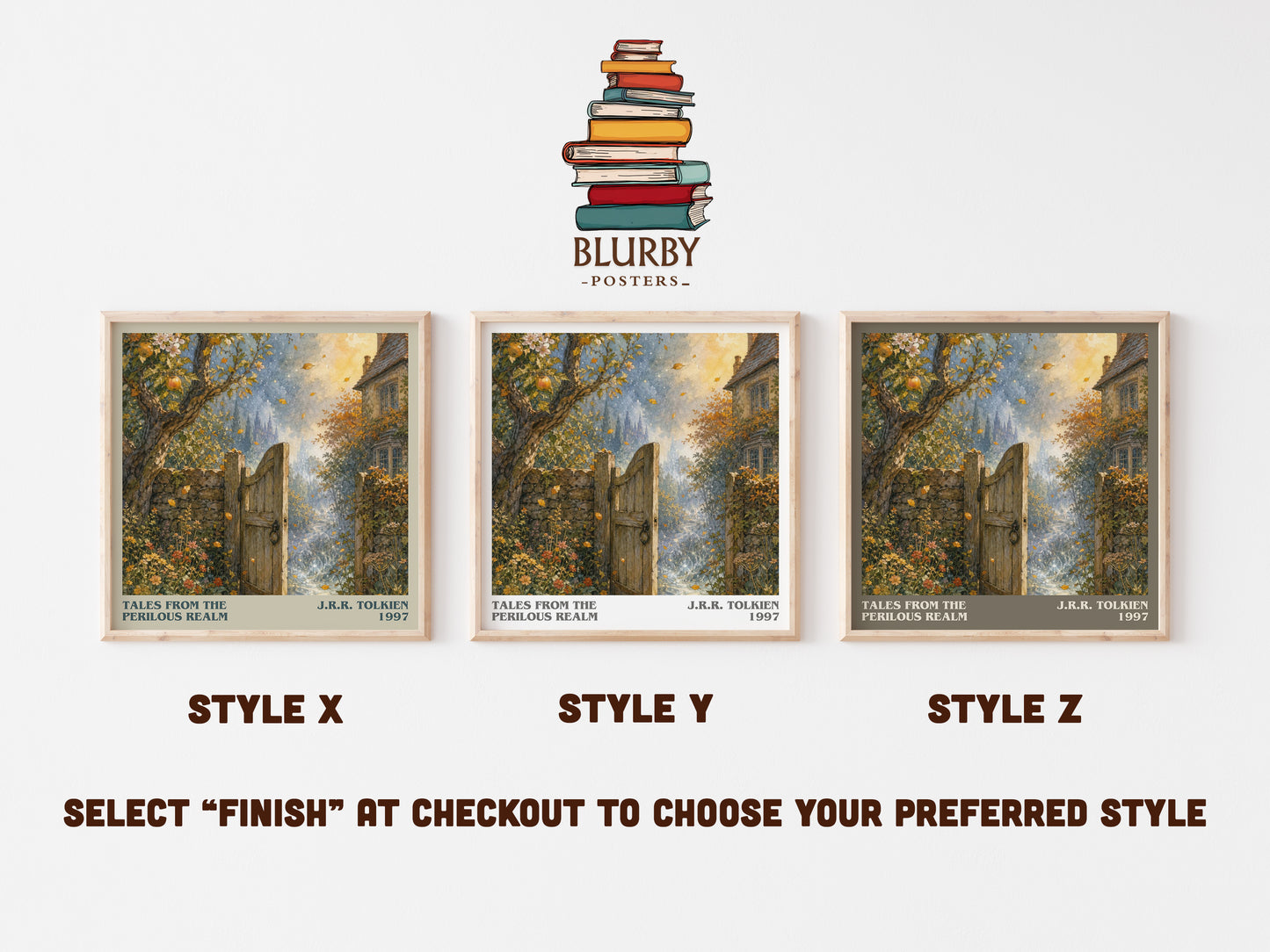 Tales From The Perilous Realm literary print in frame leaning in hallway – fantasy wall art