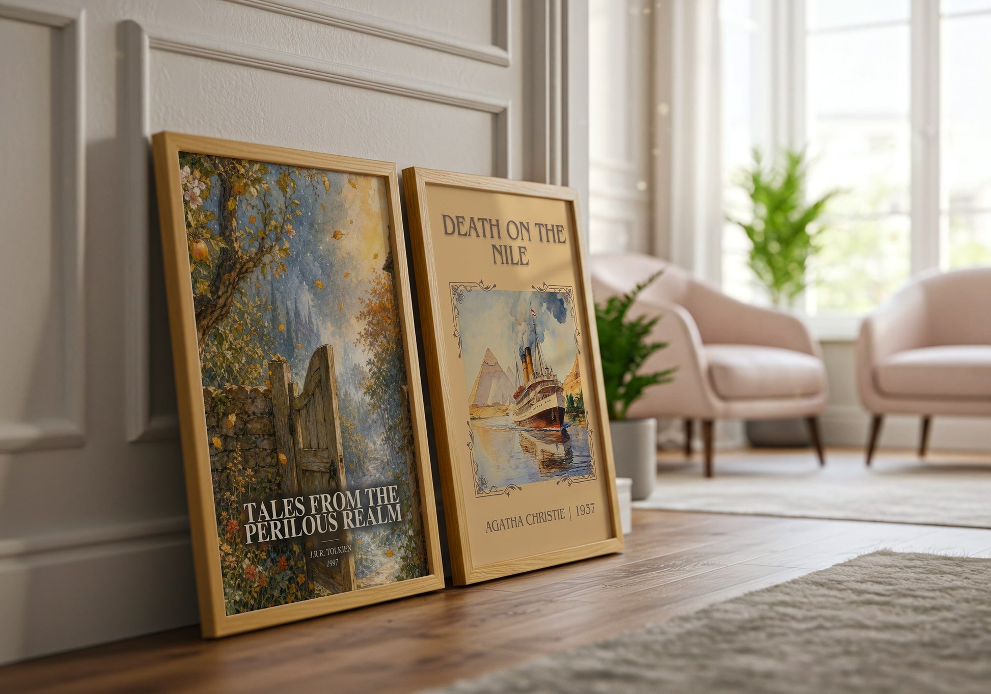 Tales From The Perilous Realm watercolour print framed by window – literary home decor