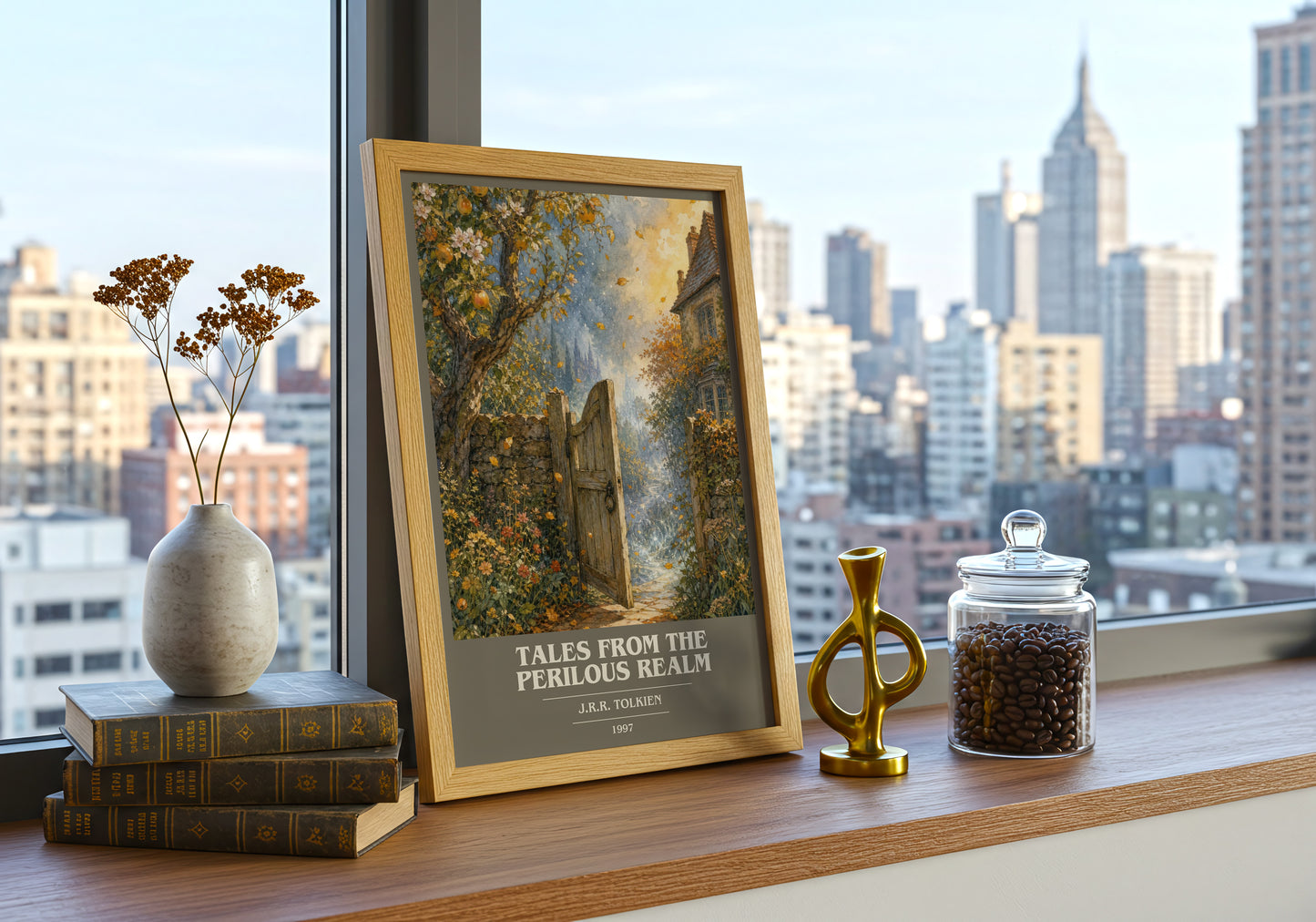 Tales From The Perilous Realm book cover print framed by window – literary home decor