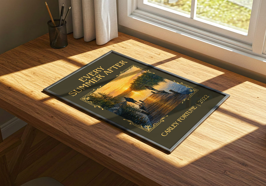 Every Summer After Classic Book Art Print by Carley Fortune – print on a sunlit desk