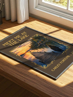 Meet Me at the Lake Classic Book Art Print by Carley Fortune – print on a sunlit desk