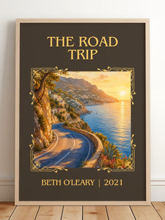 The Road Trip Classic Book Art Print by Beth O'Leary – framed print leaning on a wooden floor
