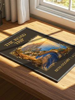 The Road Trip Classic Book Art Print by Beth O'Leary – print on a sunlit desk
