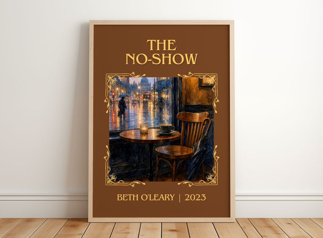 The No-Show Classic Book Art Print by Beth O'Leary – framed print leaning on a wooden floor