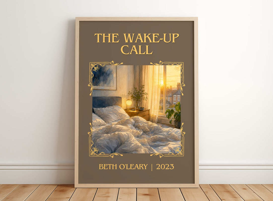 The Wake-Up Call Classic Book Art Print by Beth O'Leary – framed print leaning on a wooden floor