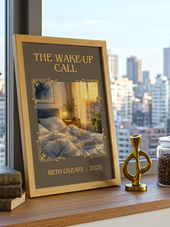 The Wake-Up Call Classic Book Art Print by Beth O'Leary – framed print on a city-view windowsill