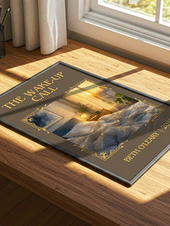 The Wake-Up Call Classic Book Art Print by Beth O'Leary – print on a sunlit desk
