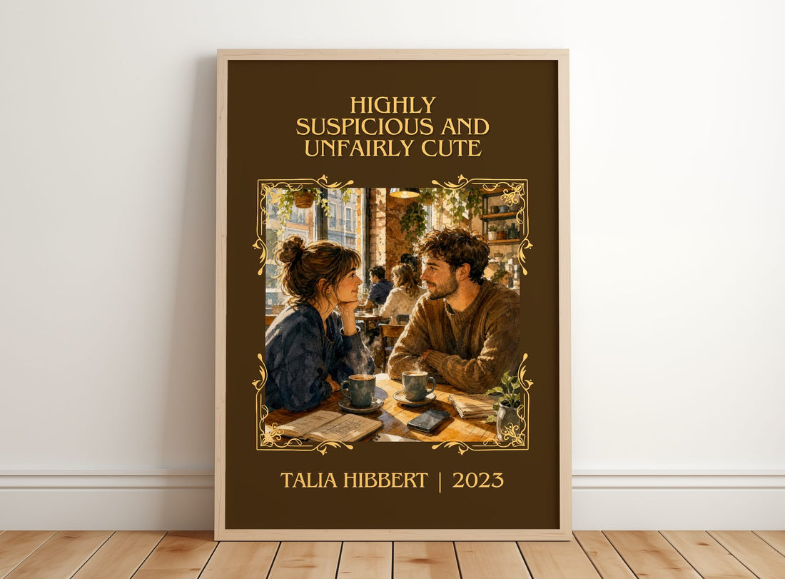 Highly Suspicious and Unfairly Cute Classic Book Art Print by Talia Hibbert – framed print leaning on a wooden floor