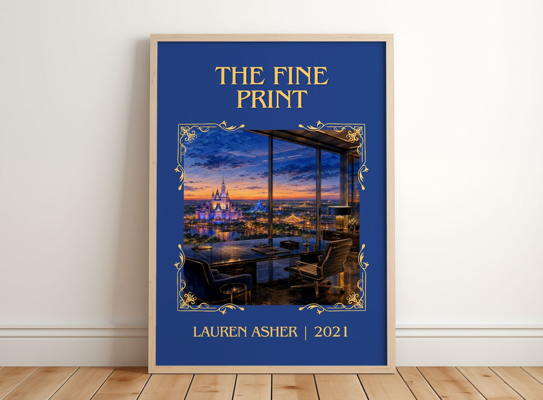 The Fine Print Classic Book Art Print by Lauren Asher – framed print leaning on a wooden floor