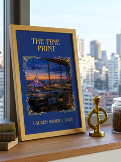 The Fine Print Classic Book Art Print by Lauren Asher – framed print on a city-view windowsill