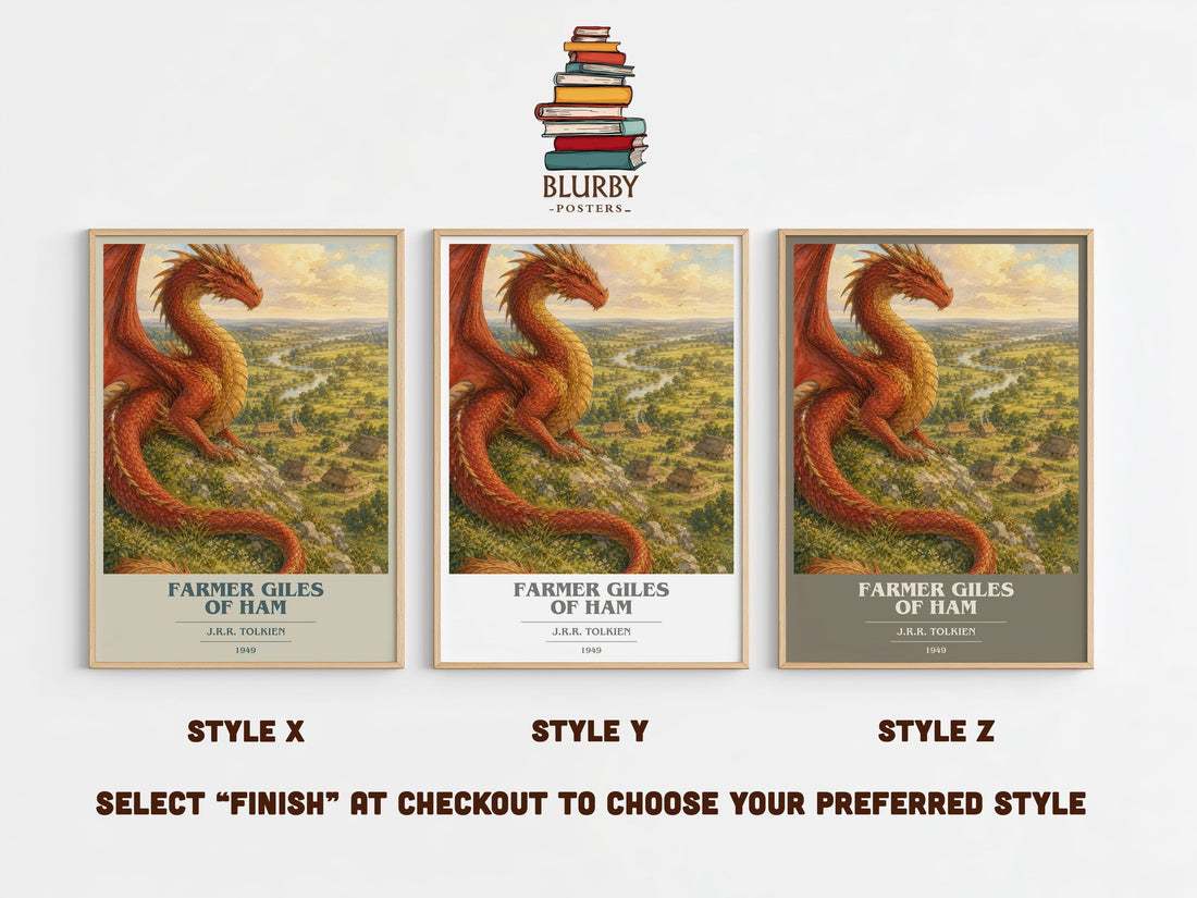 Farmer Giles Of Ham book cover print in frame leaning in hallway – fantasy wall art (mockup)