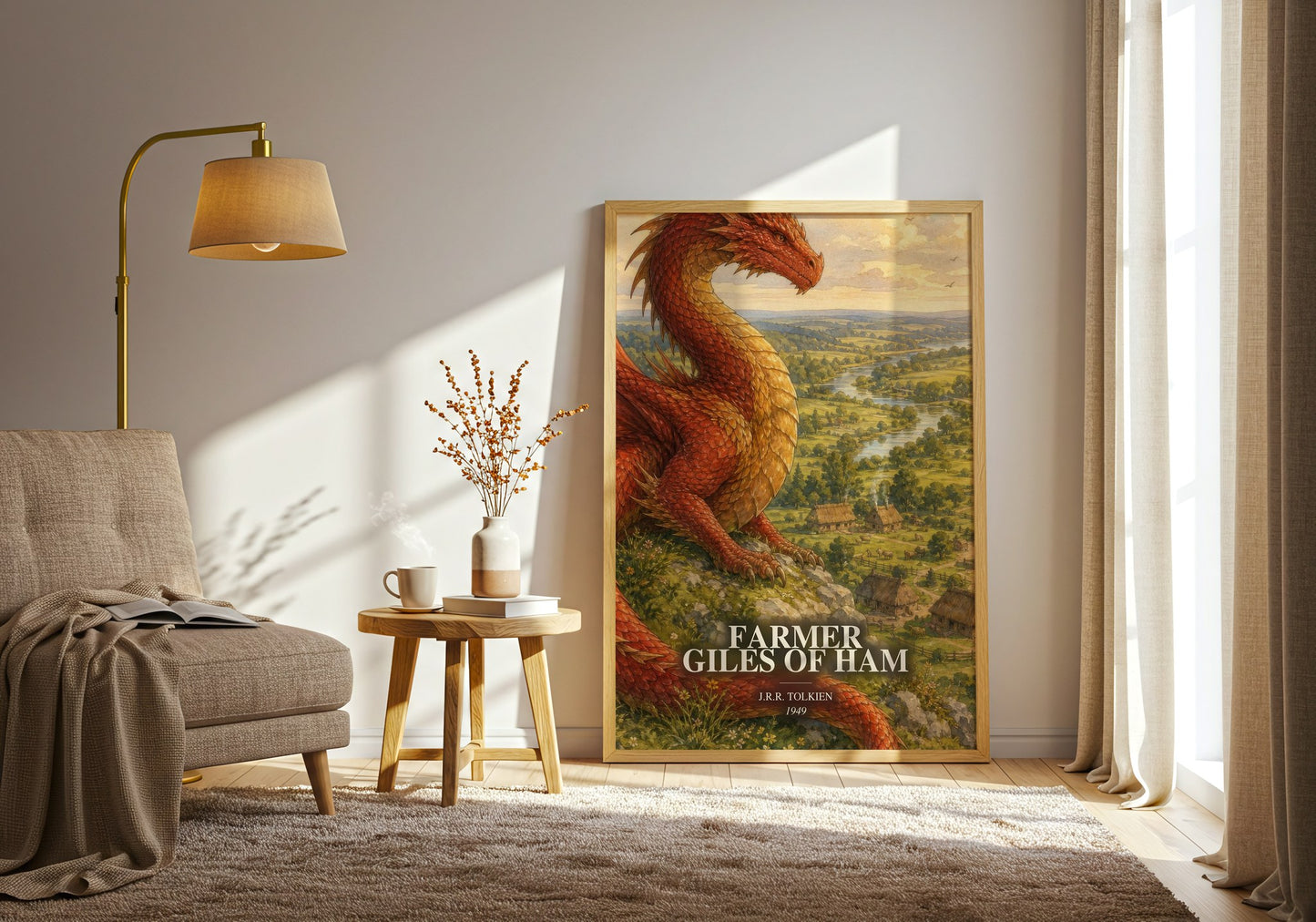 Farmer Giles Of Ham watercolour print in frame leaning in hallway – fantasy wall art