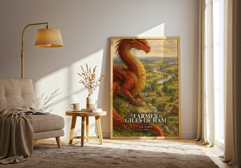 Farmer Giles Of Ham watercolour print in frame leaning in hallway – fantasy wall art