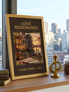 Love Redesigned Classic Book Art Print by Lauren Asher – framed print on a city-view windowsill