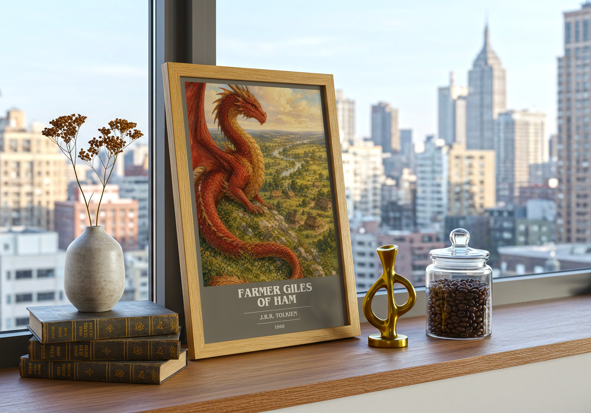Farmer Giles Of Ham book cover print framed by window – literary home decor
