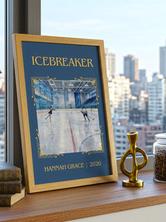 Icebreaker Classic Book Art Print by Hannah Grace – framed print on a city-view windowsill