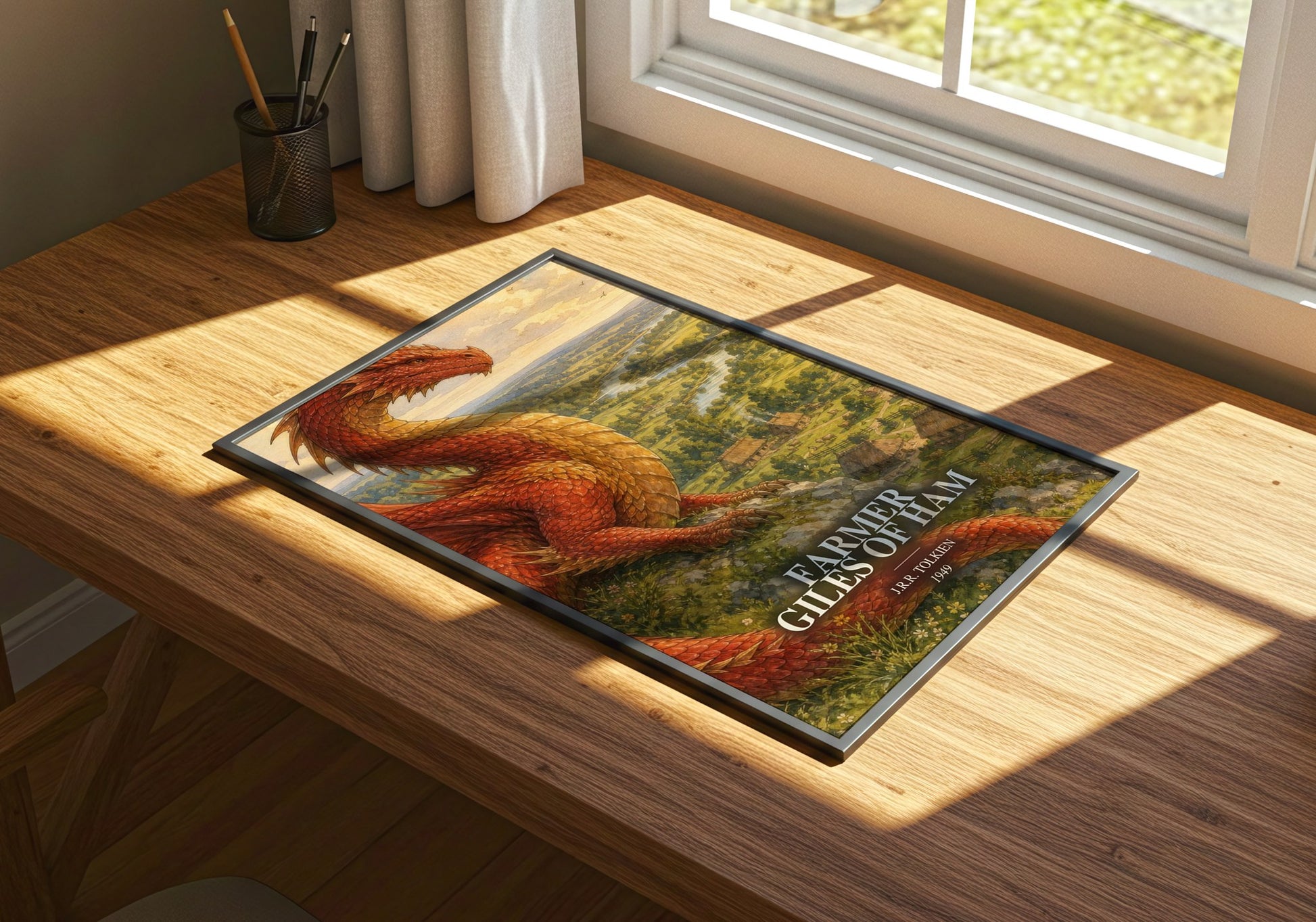 Farmer Giles Of Ham watercolour book poster framed on wall – fantasy wall art