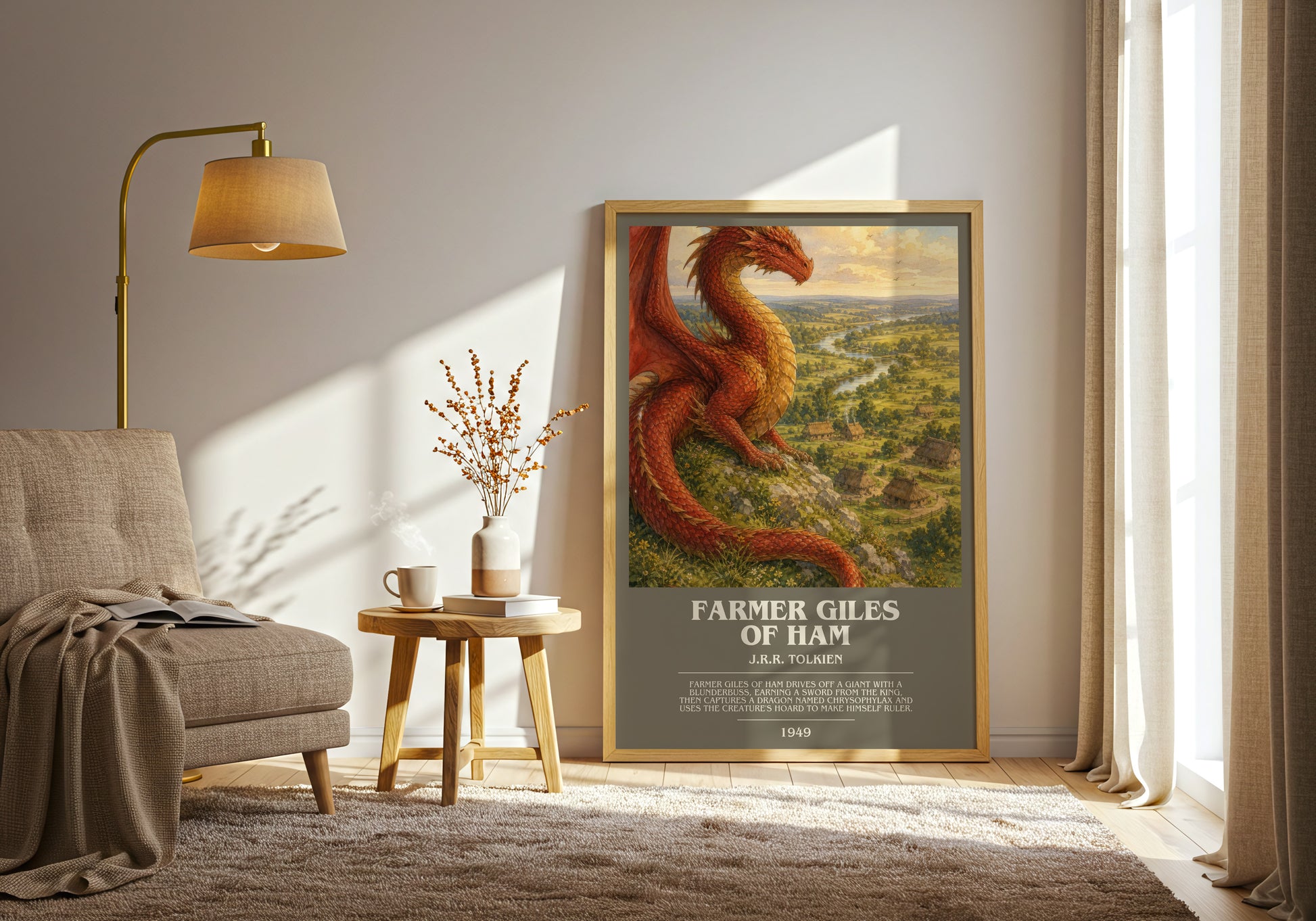 Farmer Giles Of Ham bookish print on bookshelf – J.R.R. Tolkien fan gift
