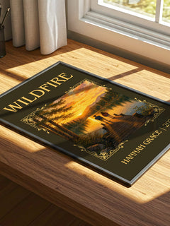 Wildfire Classic Book Art Print by Hannah Grace – print on a sunlit desk