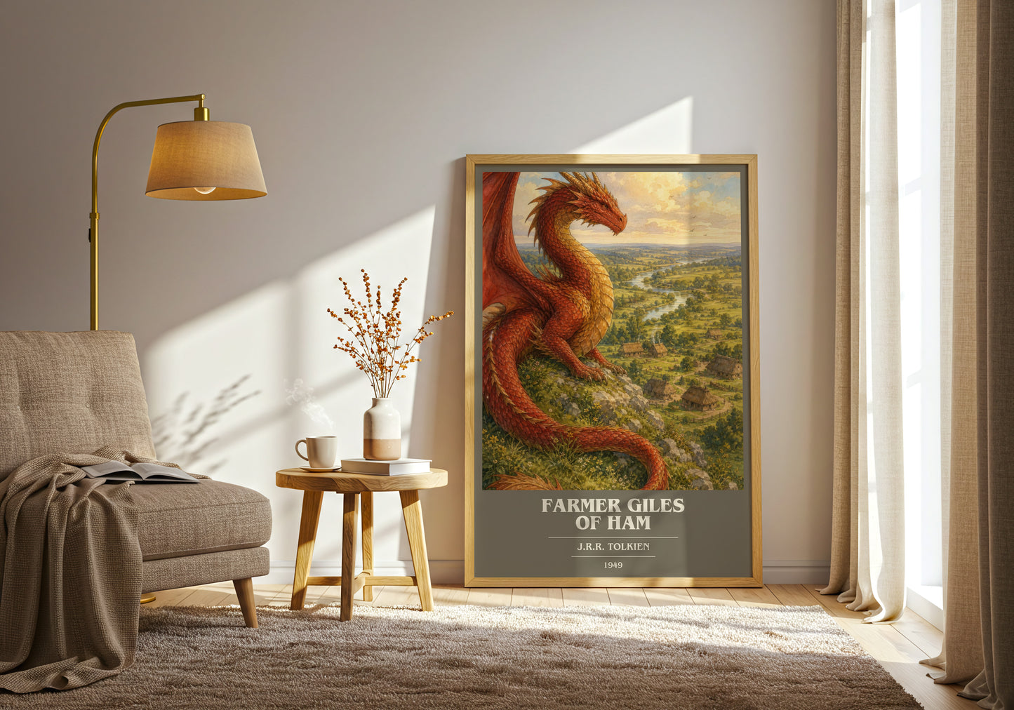 Farmer Giles Of Ham book cover print on bookshelf – J.R.R. Tolkien fan gift