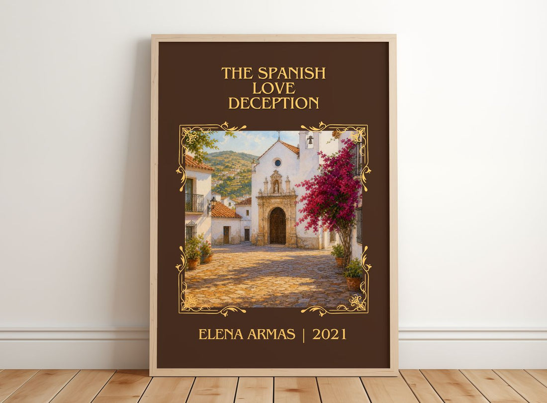 The Spanish Love Deception Classic Book Art Print by Elena Armas – framed print leaning on a wooden floor