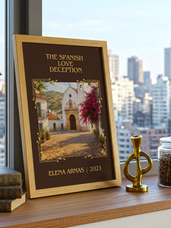 The Spanish Love Deception Classic Book Art Print by Elena Armas – framed print on a city-view windowsill