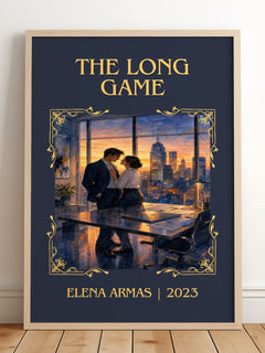 The Long Game Classic Book Art Print by Elena Armas – framed print leaning on a wooden floor