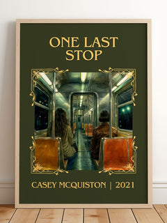 One Last Stop Classic Book Art Print by Casey McQuiston – framed print leaning on a wooden floor