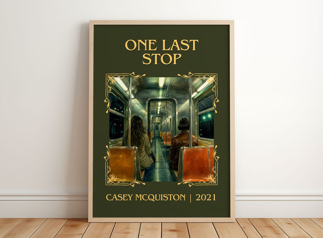 One Last Stop Classic Book Art Print by Casey McQuiston – framed print leaning on a wooden floor