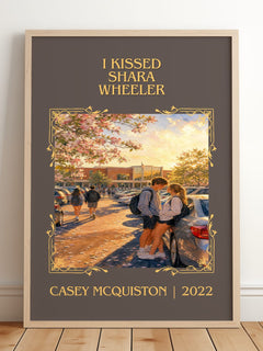I Kissed Shara Wheeler Classic Book Art Print by Casey McQuiston – framed print leaning on a wooden floor