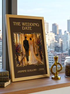 The Wedding Date Classic Book Art Print by Jasmine Guillory – framed print on a city-view windowsill